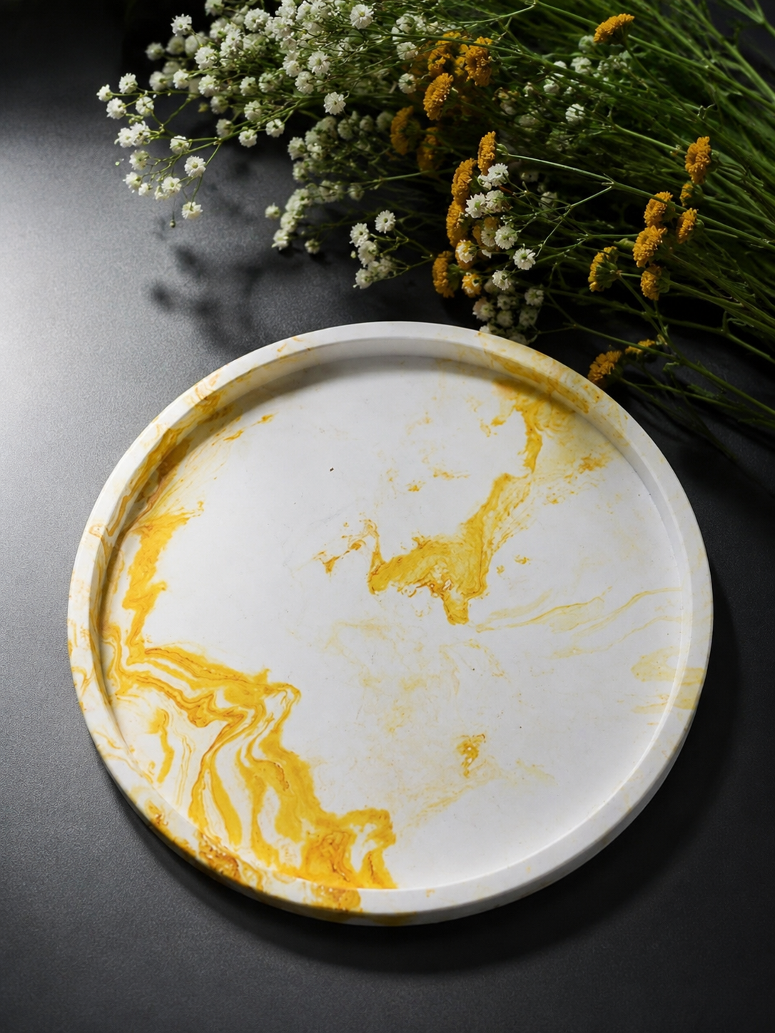 Premium Handmade Terrazzo Round Tray Concrete Decorative Organizer