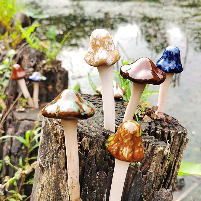 Decorative Ceramic Mushroom Figurines – Modern Home Accent Set