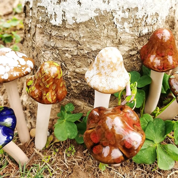 Decorative Ceramic Mushroom Figurines – Modern Home Accent Set - Image 2