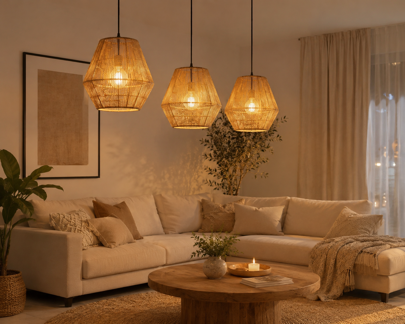 Natural Cane Wicker Hanging Lamp – Bamboo Lampshade Pendant Light for Modern Home Decoration - Image 4