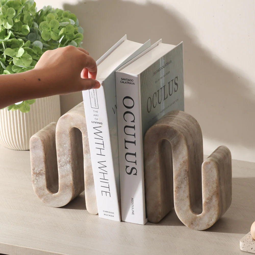 Contemporary Marble Bookend Pair in Cloud Grey - Image 4