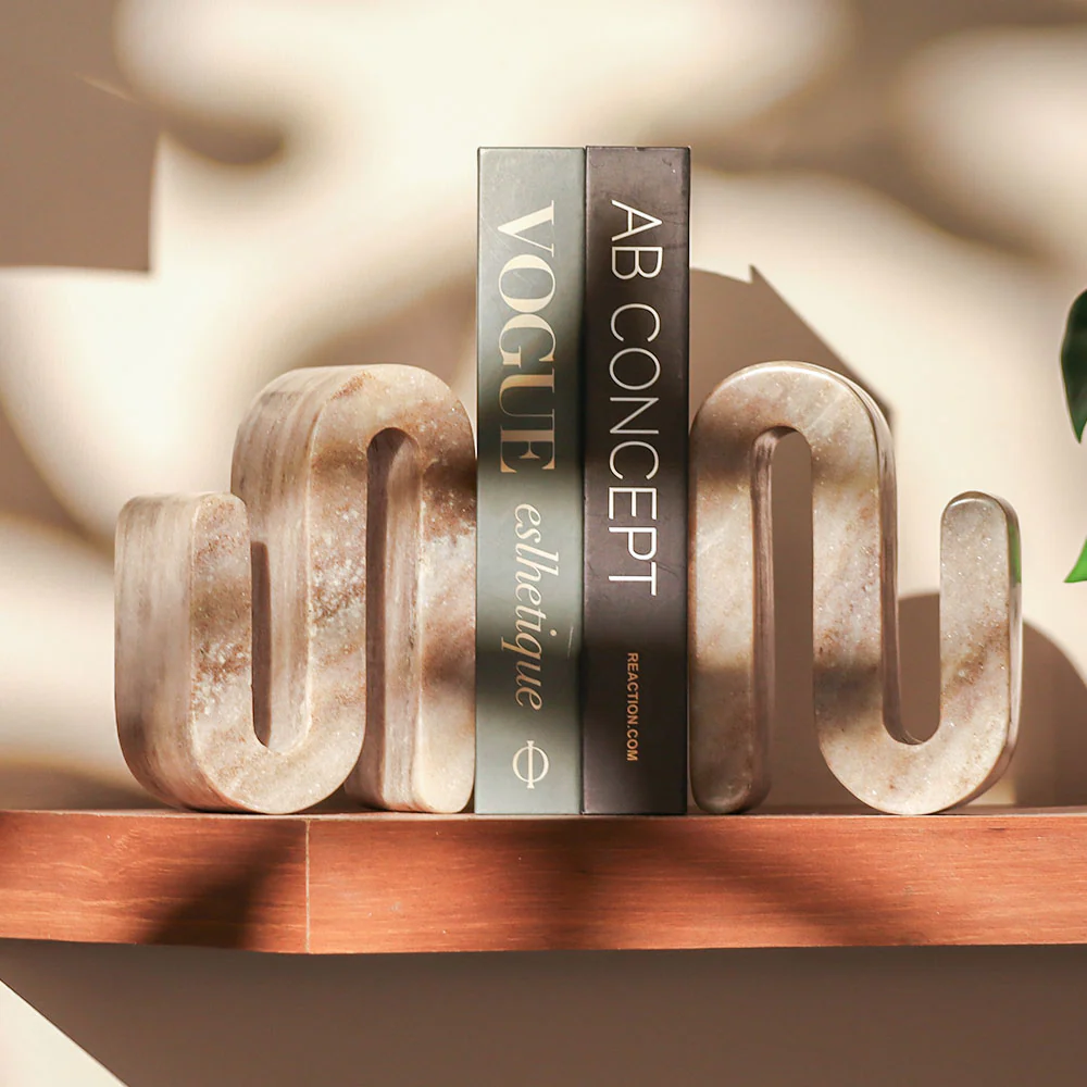 Contemporary Marble Bookend Pair in Cloud Grey - Image 2