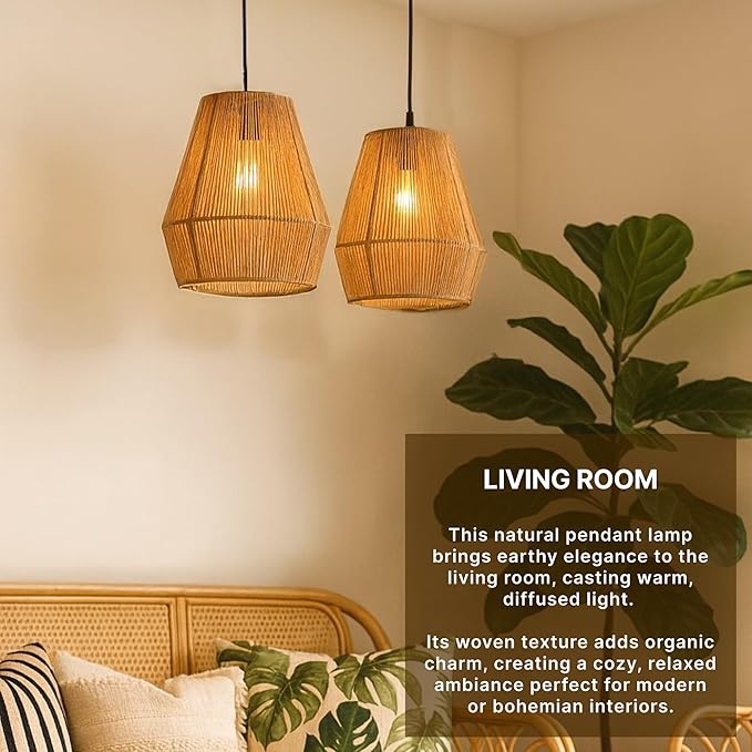 Natural Cane Wicker Hanging Lamp – Bamboo Lampshade Pendant Light for Modern Home Decoration - Image 3