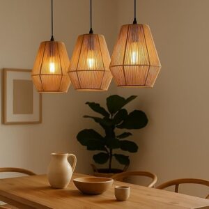Natural Cane Wicker Hanging Lamp – Bamboo Lampshade Pendant Light for Modern Home Decoration