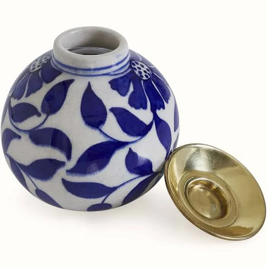 Blue Pottery Ceramic Oil Burner – Elegant Handcrafted Home Fragrance Décor - Image 2