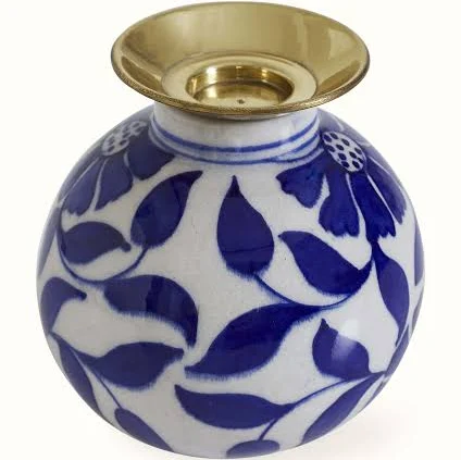 Blue Pottery Ceramic Oil Burner – Elegant Handcrafted Home Fragrance Décor - Image 3