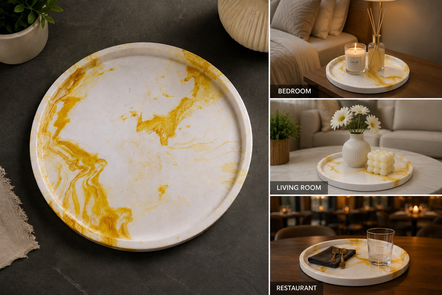 Premium Handmade Terrazzo Round Tray Concrete Decorative Organizer - Image 2
