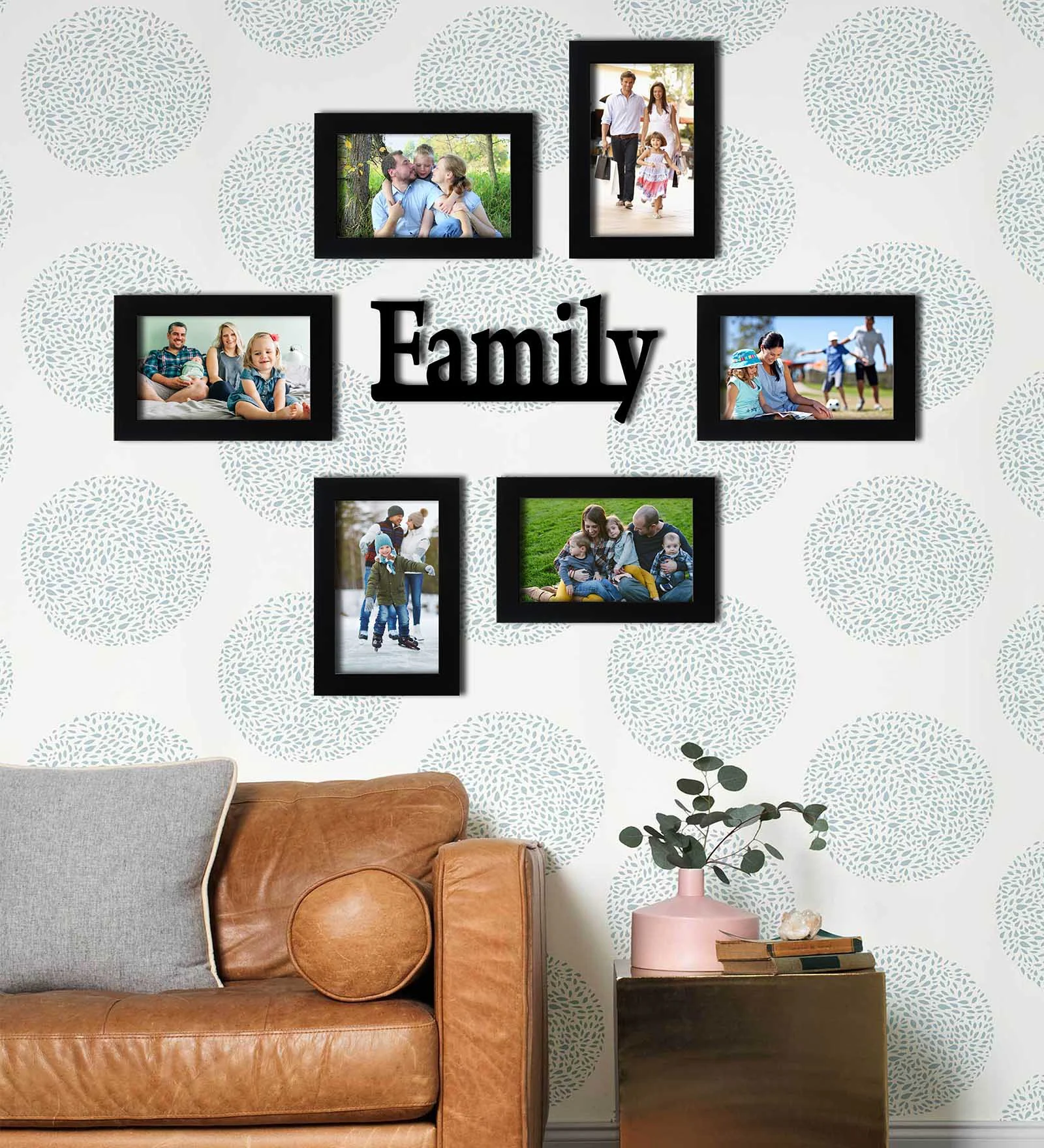 Family Plaque Set Of 6 Black Synthetic Wood Collage Photo Frames