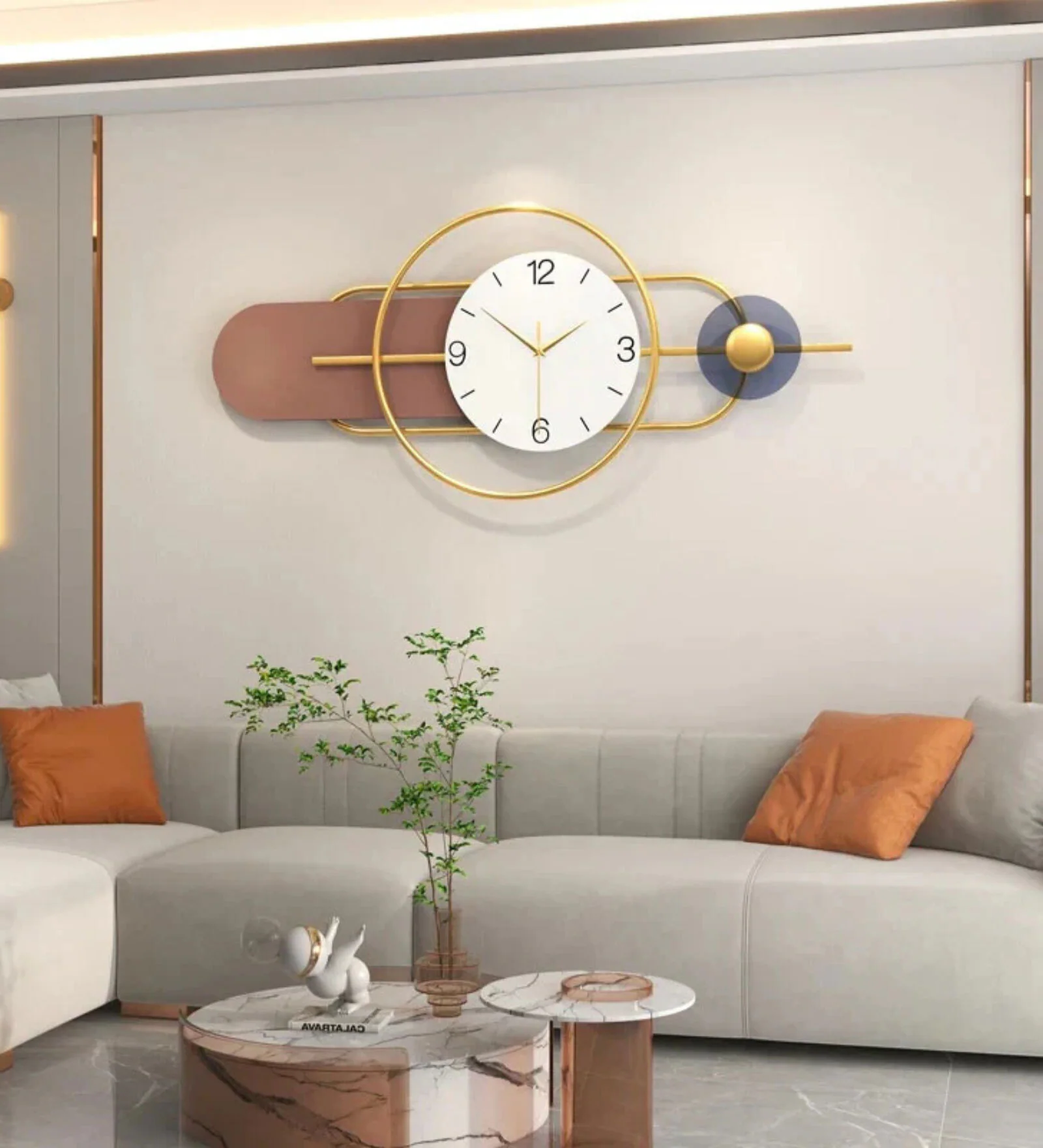 Light Brown And Gold Decorative Metal Wall Clock