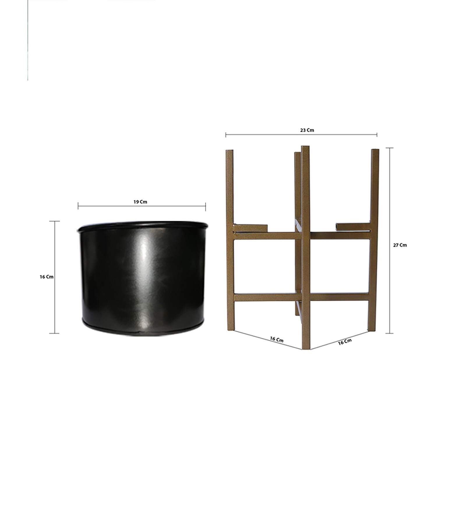 13" Mid Century Large Gold Metal Floor Planter Stand With Black Pot - Image 3