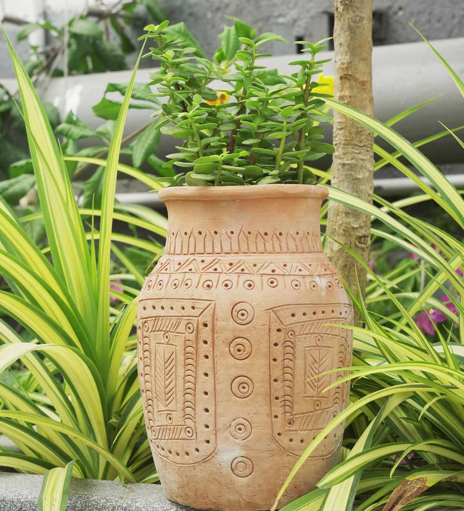 Brown Intricate Paisley Clay Planter - Image 3