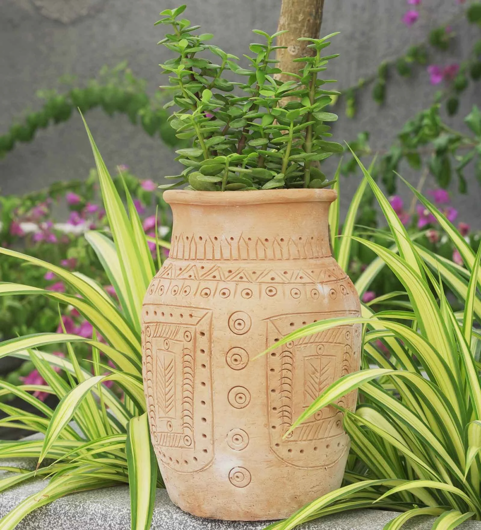 Brown Intricate Paisley Clay Planter - Image 2
