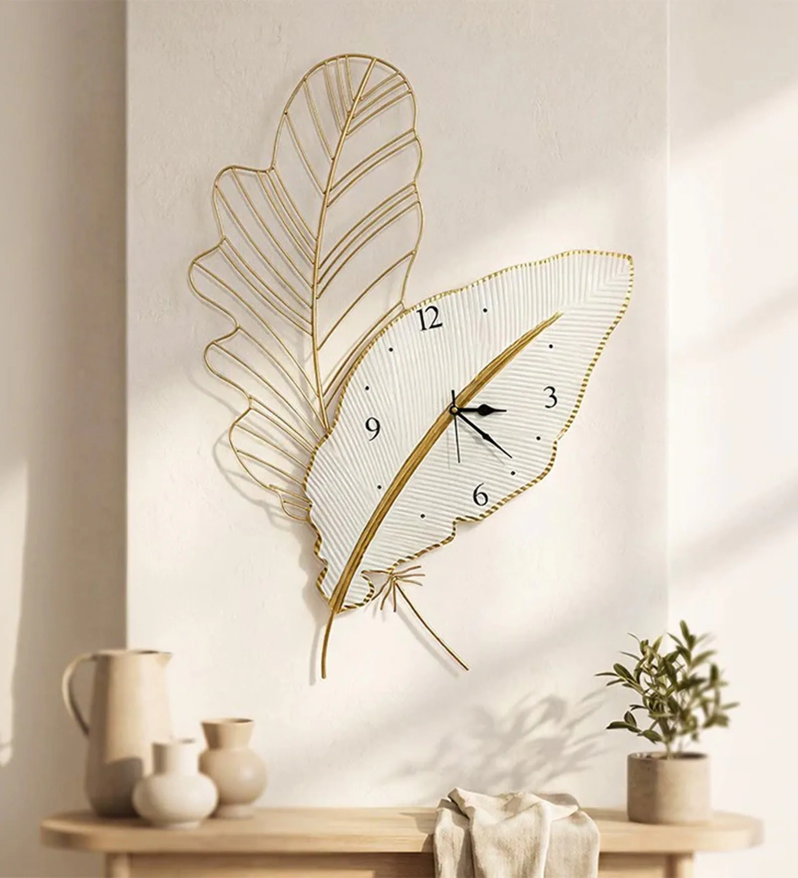White Leaf Metal Wall Clock - Image 2