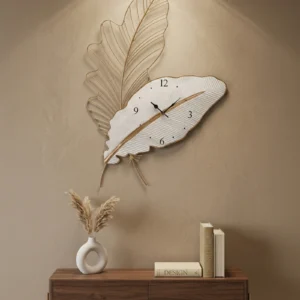 White Leaf Metal Wall Clock