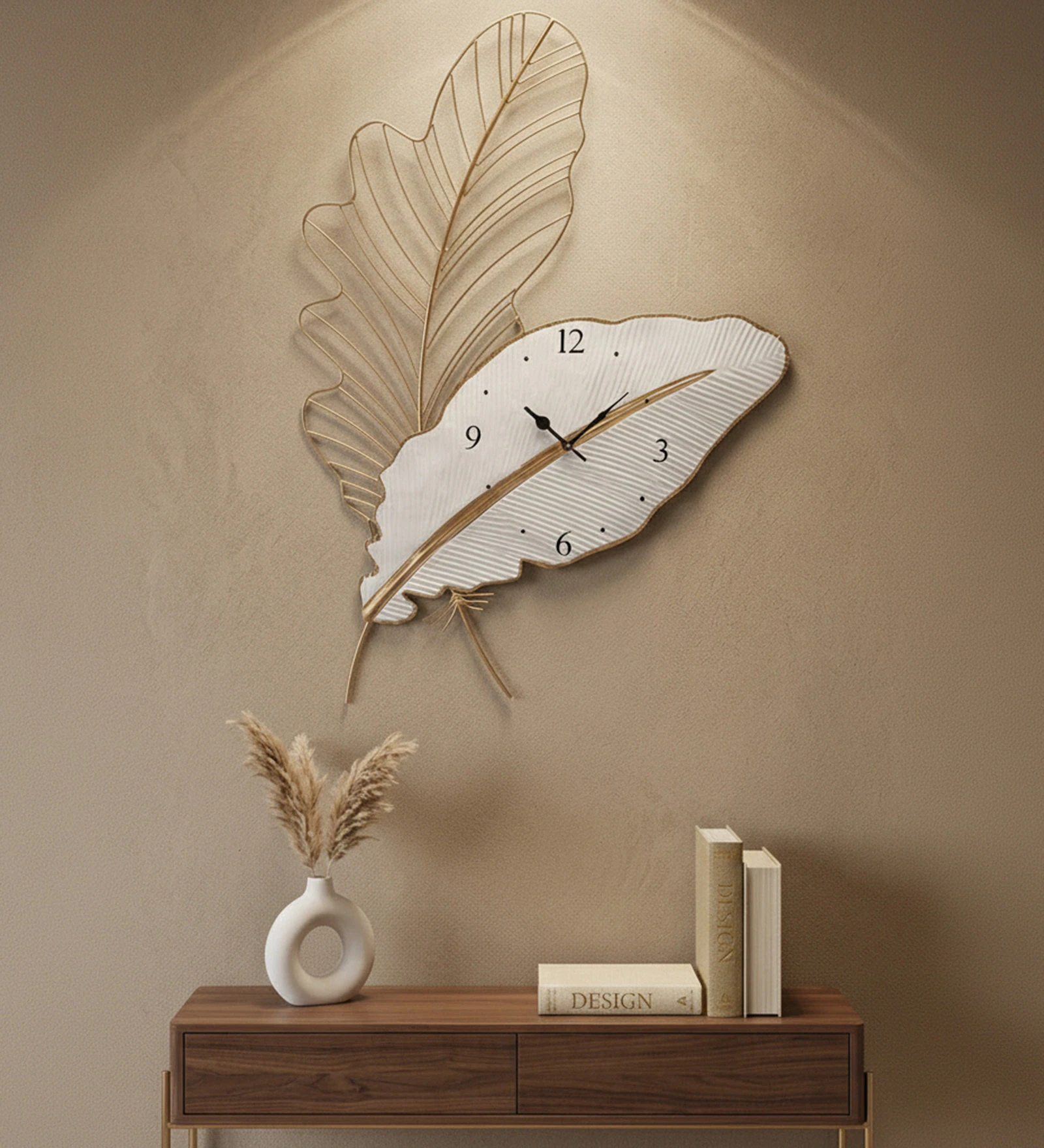 White Leaf Metal Wall Clock