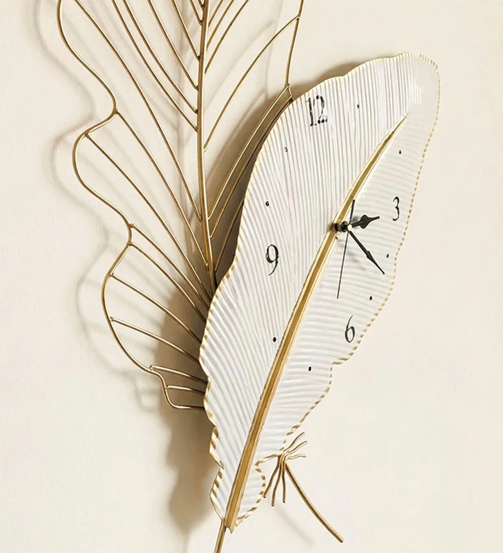White Leaf Metal Wall Clock - Image 3